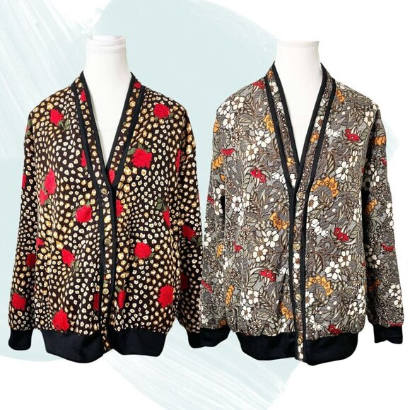 Vintage Reversible 2-in-1 Floral & Animal Print Bomber Jacket - Large - Picture 1 of 15